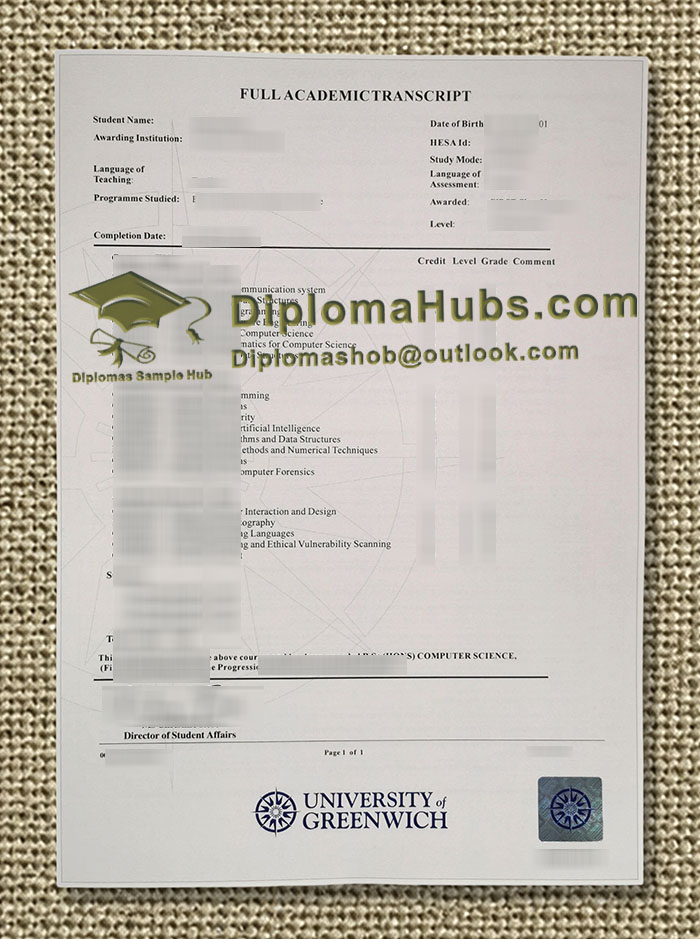 University of Greenwich Transcript