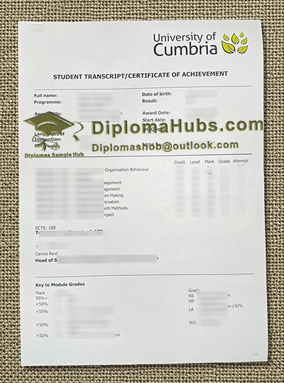 University of Cumbria Transcript